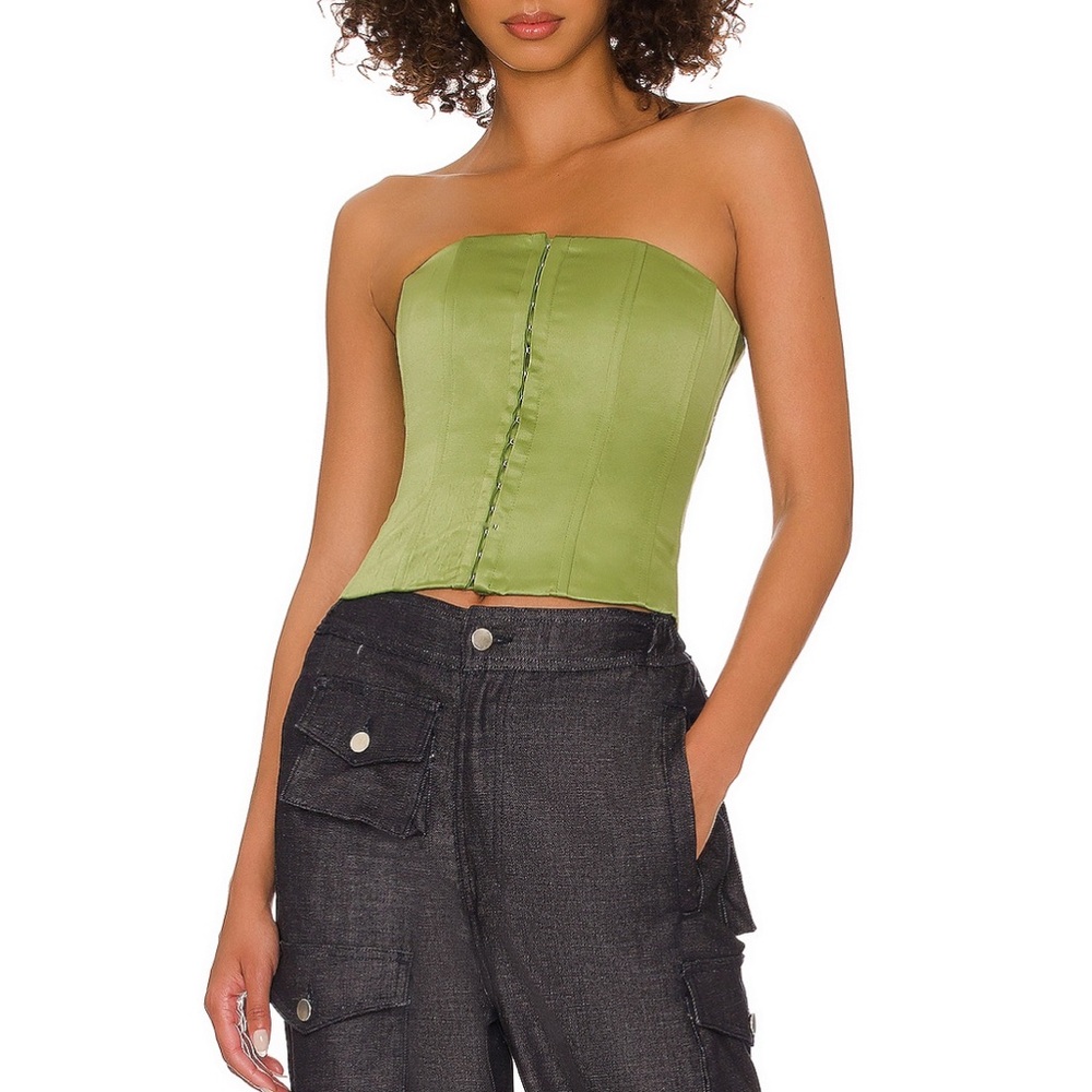 Danielle Guizio Satin Corset Top in Green